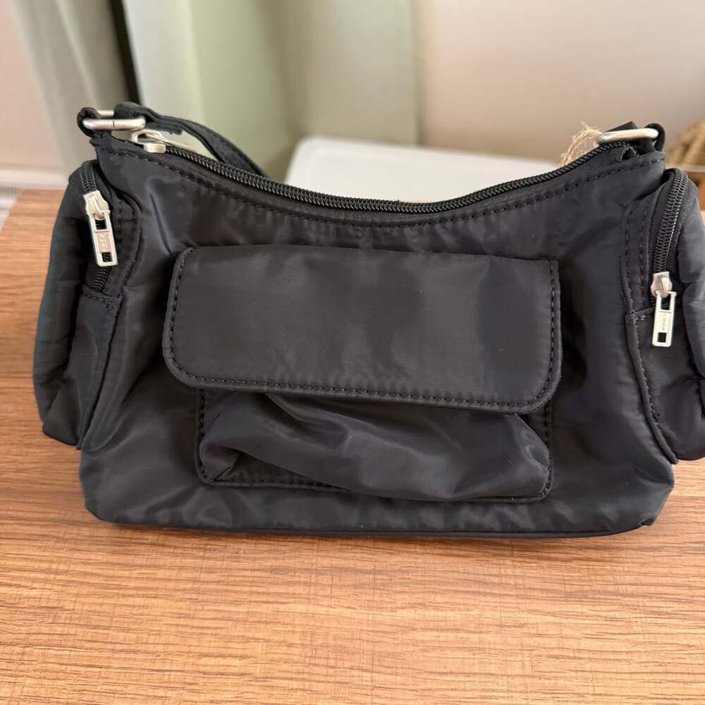 NOK Black Nylon Multi-Pocket Shoulder Bag